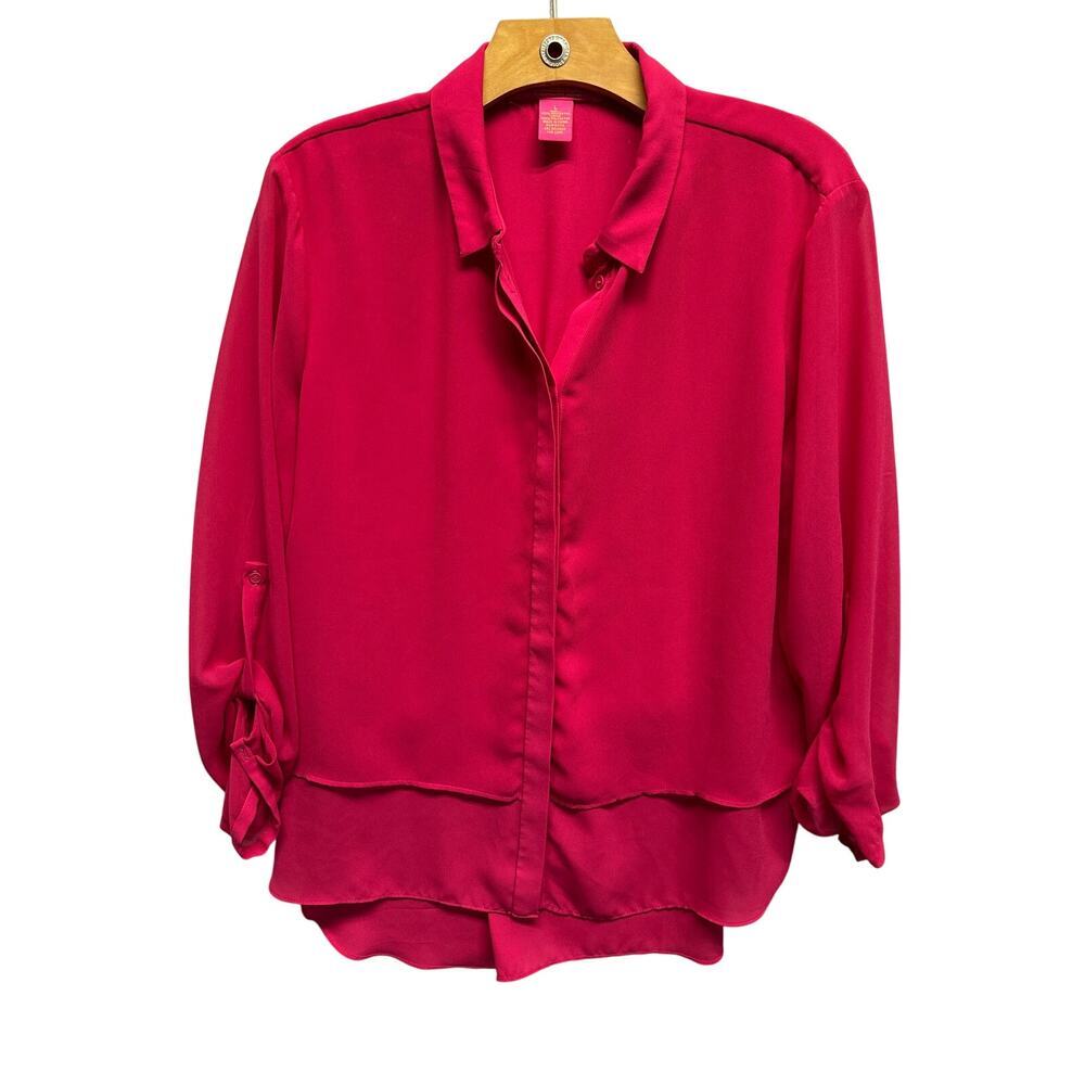 Catherine Malandrino‎ Women Blouse Sheer Layers Button up Sleeves L Coquette